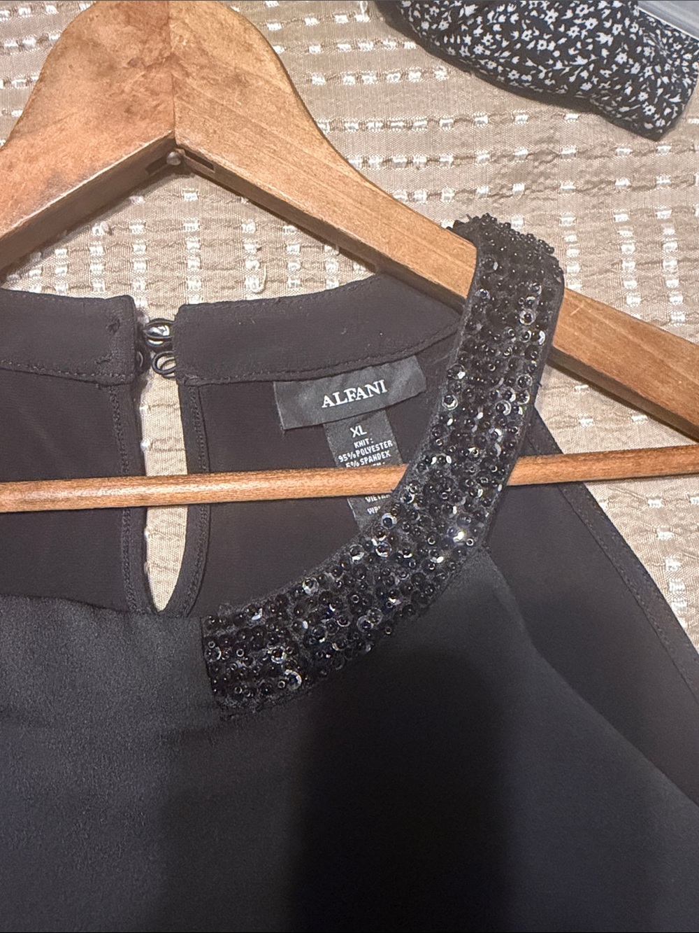 Alfani Black Beaded Ruffle Neckline shirt - Picture 2 of 3